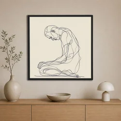 WallXpert uramljena slika na platnu Cc-K-Sy-1029, linijski crtež figure u klečećem položaju na krem pozadini, 80 x 80 cm