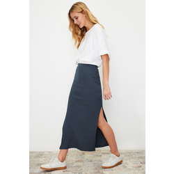 Trendyol Light Anthracite Slit Detail Fitted High Waist Ribbed Flexible Maxi Knitted Skirt
