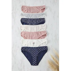 Trendyol Blue-Multicolored 7-Pack Cotton Floral Classic Knitted Panties