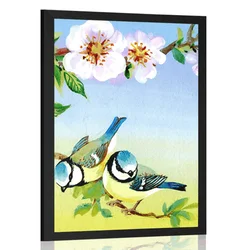 Plakat sinice in cvetoči cvetovi - 20x30 no frame