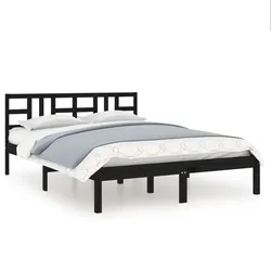Vidaxl Posteljni okvir črn iz trdnega lesa 140x190 cm