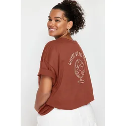 Trendyol Curve Brick 100% Cotton Back Printed Relaxed Cut Crew Neck Knitted T-Shirt