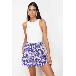 Trendyol Purple Patterned Relaxed Fit Regular Waist Wrap/Textured Knitted Shorts