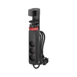 Produžni kabl sa stezaljkom za sto, 3 utičnice + 3x USB, 1,5m, crni