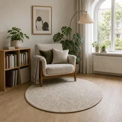 vidaXL Preproga Krem O 120 cm 100% poliester 3 mm Pralna