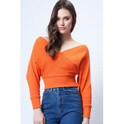 Trend Alacati Stili Ženska bluza dugih rukava ALC-019-053-BLZ, V-izrez, Narandžasta