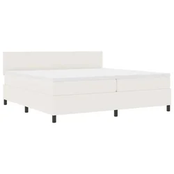 Vidaxl LED Box Spring Postelja z vzglavjem Krema in bela 200 x 200 cm