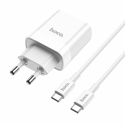 ZIDNI PUNJAČ ZA MOBITEL I TABLET HOCO C80A NETWORK CHARGER PD20W/QC3.0 + TYPE-C CABLE WHITE