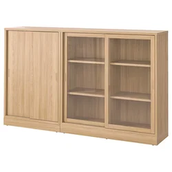 TONSTAD Komb.odlaganje, klizna vrata, hrastov furnir/bistro staklo, 202x37x120 cm