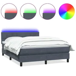 Vidaxl Box spring posteljni z vzmetnico LED temno siv 160x210 cm žamet