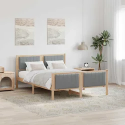 Okvir kreveta s uzglavljem Smeđa i svijetlo siva 135 x 190 cm