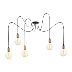 Luster na sajli MIROS 5xE27/60W/230V pauk crna/bakrena