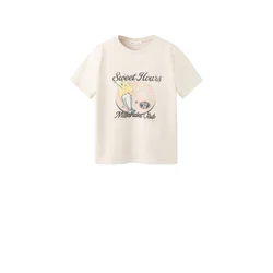 MANGO Majica ILUSTRA2 bež / pesek / črna / bela