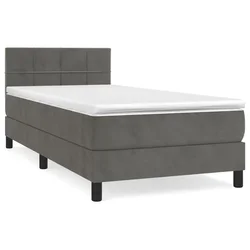 Vidaxl Box spring postelja z vzmetnico temno siva 90x200 cm žamet