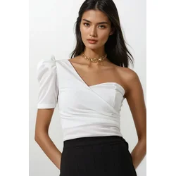 Trend Alacati Stili Ženska bluza kratkih rukava ALC-X11799, Bela