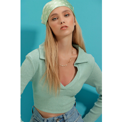 Trend Alaçati Stili Womens Turtleneck Polo Neck Corduroy Soft-Textured Crop Blouse