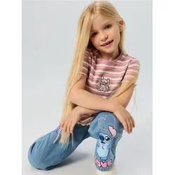 Sinsay - Pamučna majica sa vezom Stitch - lila
