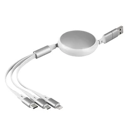 Uvlačivi USB kabl KEPLER 6u1 60W – automatsko uvlačenje/ 3 izlaza/ PD/ beli