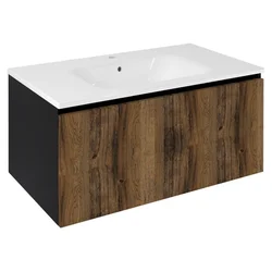 SAPHO LOREA Stenska Kopalniška Omarica, 90x44x51.2cm, Dub Črn Mat, 1x Predal