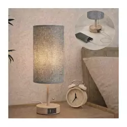 Brilagi - Stona lampa sa USB priključkom TABLON 1xE27/25W/230V hrast/bež/siva