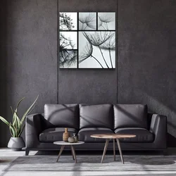 WallXpert slika na kaljenom staklu Kgls_1062, kolaž crno-belih fotografija semena maslačka, 80 x 80 cm