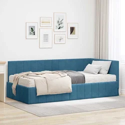 Kutni krevetni okvir s madracem s uzglavljem 2 pcs Plava Baršun