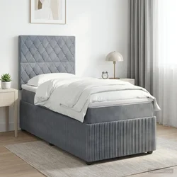 vidaXL Postelja boxspring z vzmetnico Temno siva Enojno Žamet