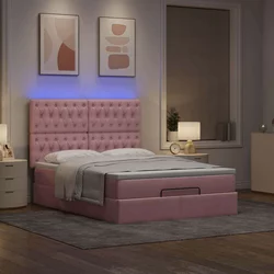 Otomanski krevet s madracima&LED ružičasti 140x190cm baršunasti