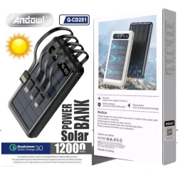 Andowl Solarna Polnilna Baterija - Solar Powerbank 12.000 mAh - BELA