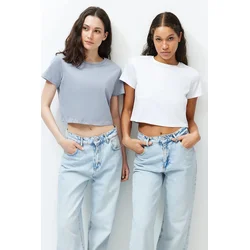 Trendyol Milla ženska majica TWOSS20TS1480, bela-siva