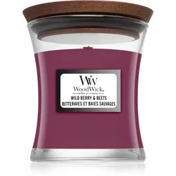 Woodwick Wild Berry & Beets dišeča sveča z lesenim stenjem 85 g