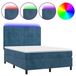 Vidaxl Box spring postelja z vzmetnico LED temno modra 140x200cm žamet