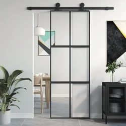 Klizna vrata crna 76x205 cm od kaljenog stakla i aluminija