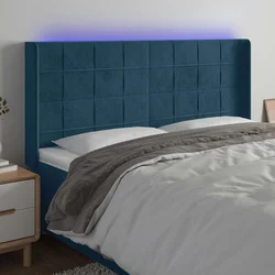 LED posteljno vzglavje temno modro 203x16x118/128 cm žamet