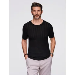 Ombre Mens openwork sweater with round neckline and short sleeves - black