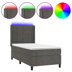 Vidaxl Box spring postelja z vzmetnico LED temno siva 90x190 cm žamet