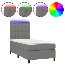 Vidaxl Box spring postelja z vzmetnico LED temno siva 90x200 cm blago