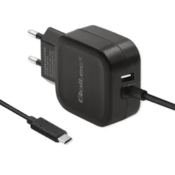 Qoltec stenski polnilnik 17 W | 5 V | 3,4 A | USB + USB tipa C