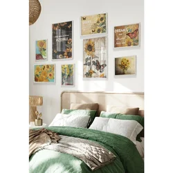 WallXpert set od 8 uramljenih slika Çgs-025, suncokreti i leptiri – akvareli, rustične daske i inspirativni natpisi, beli ram