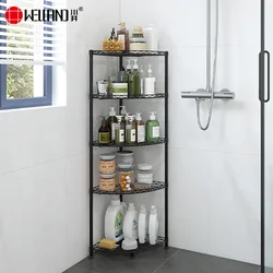 Chuanjing Polica za kupatilo, 35×35×120 cm, 5 nivoa, Crna