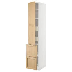 METOD / MAXIMERA Vis.el. s polic/4fiok/vrat/2front, bela/Forsbacka hrastovina, 40x60x220 cm