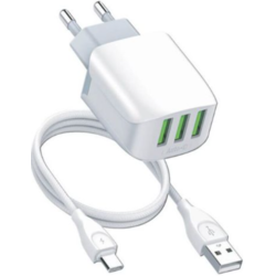 MOYE VOLTAIC USB CHARGER 3 PORTS 5V/3.4A 17W WHITE + USB C CABLE