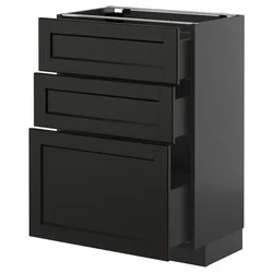 METOD / KNIVSHULT Podni element s 3 fioke, Crnosiva/Lerhyttan crno bajcovano, 60x37 cm