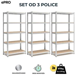 ePRO metalna montažna polica standard 180x90x30 SET 3 KOMADA/ metal-drvo