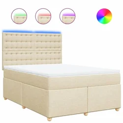 Vidaxl Box spring postelja z vzmetnico krem 140x200 cm blago