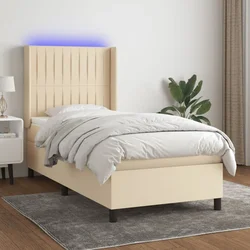 Greatstore Box spring postelja z vzmetnico LED krem 100x200 cm blago