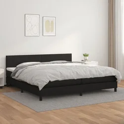 shumee Box spring postelja z vzmetnico črna 200x200 cm umetno usnje