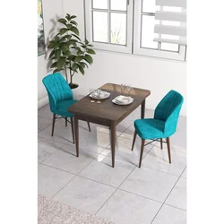 Hanah Home trpezarijski set Arp, sto i 2 stolice, ploča u dekoru drveta Baroque, tirkizna tkanina Babyface
