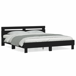 Okvir kreveta s uzglavljem crni 200 x 200 cm konstruirano drvo