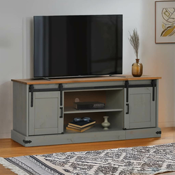 TV ormarić HALDEN 2 klizna vrata sivi 150x40x60 cm puno drvo